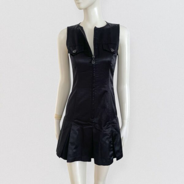 Vintage 90s BYBLOS BLU Black satin pleated mini dress 2