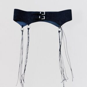 Vintage 00s Y2K BLUMARINE Black low-rise belt with rings & fringes