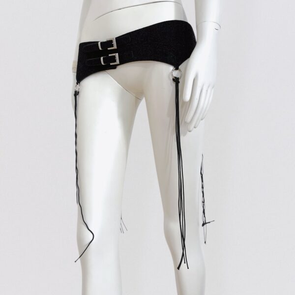 Vintage 00s Y2K BLUMARINE Black low-rise belt with rings & fringes 2