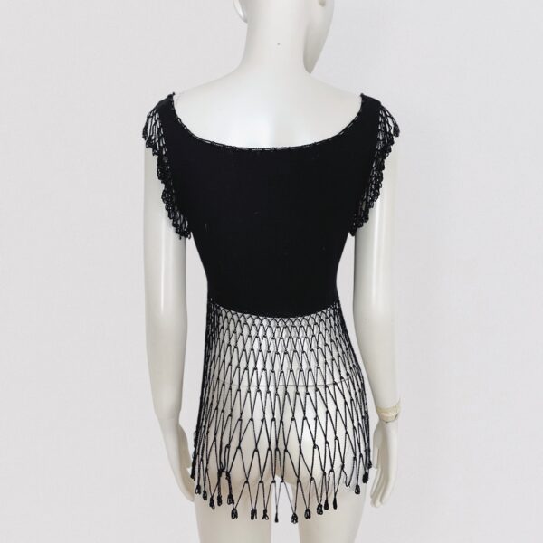 MOSCHINO CHEAP & CHIC – Black crochet fringe beaded crop top - Image 3