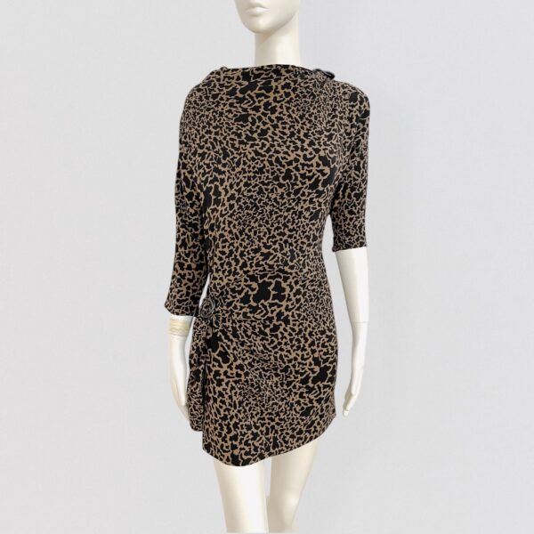 Vintage 90s ROCCOBAROCCO Brown Giraffe print silk mini dress 3