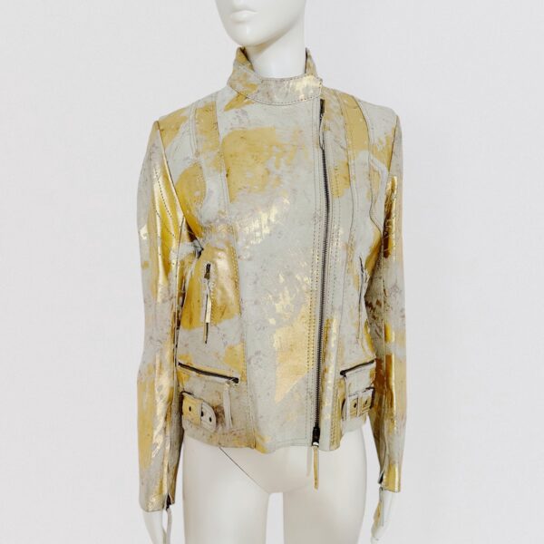 Vintage 00s CHINE COLLECTION Gold textured leather biker jacket Y2K