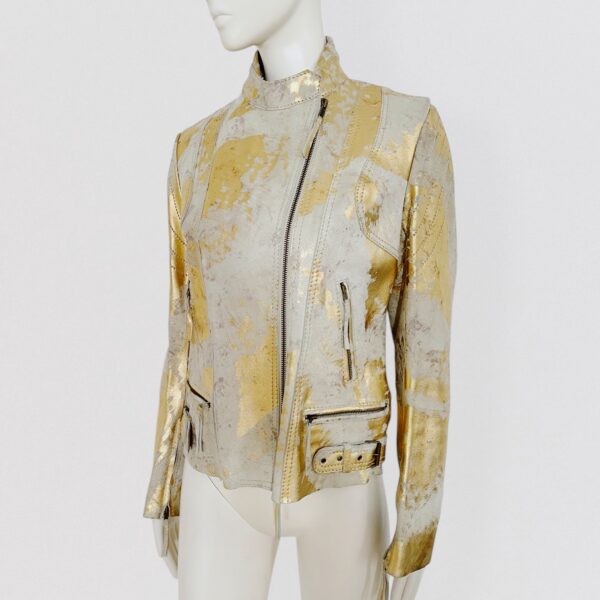 Vintage 00s CHINE COLLECTION Gold textured leather biker jacket Y2K 1