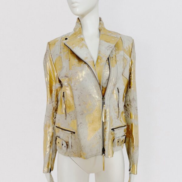 CHINE COLLECTION – Gold textured leather biker jacket - Image 2