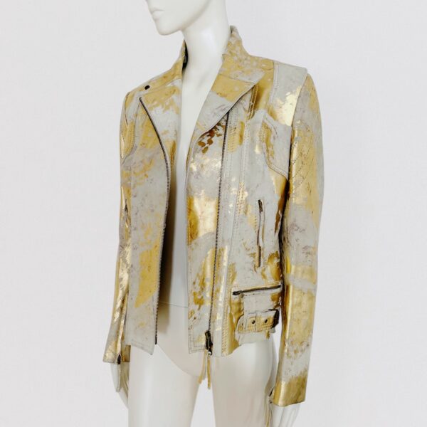 Vintage 00s CHINE COLLECTION Gold textured leather biker jacket Y2K 2