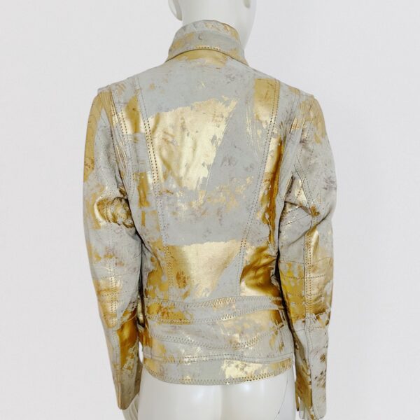 CHINE COLLECTION – Gold textured leather biker jacket - Image 6