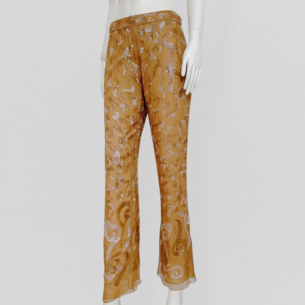 LOLITA LEMPICKA COUTURE – F/W 2000 Rust brown silk sequin embroidered trousers