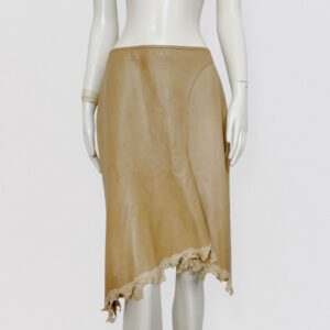 Vintage 00s LOLITA LEMPICKA Beige lamb leather midi skirt with lace trim