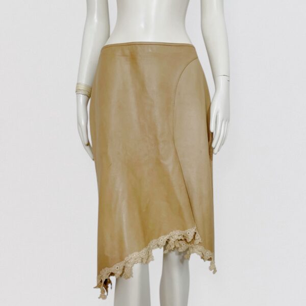 Vintage 00s LOLITA LEMPICKA Beige lamb leather midi skirt with lace trim