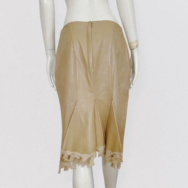 LOLITA LEMPICKA – Beige lamb leather midi skirt with lace trim - Image 4