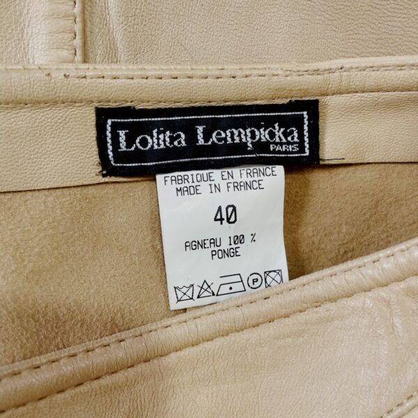 LOLITA LEMPICKA – Beige lamb leather midi skirt with lace trim - Image 5