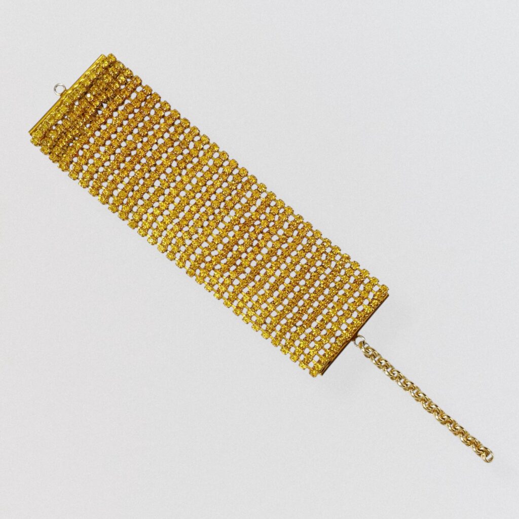 00’s Gold tone & orange rhinestone cuff bracelet