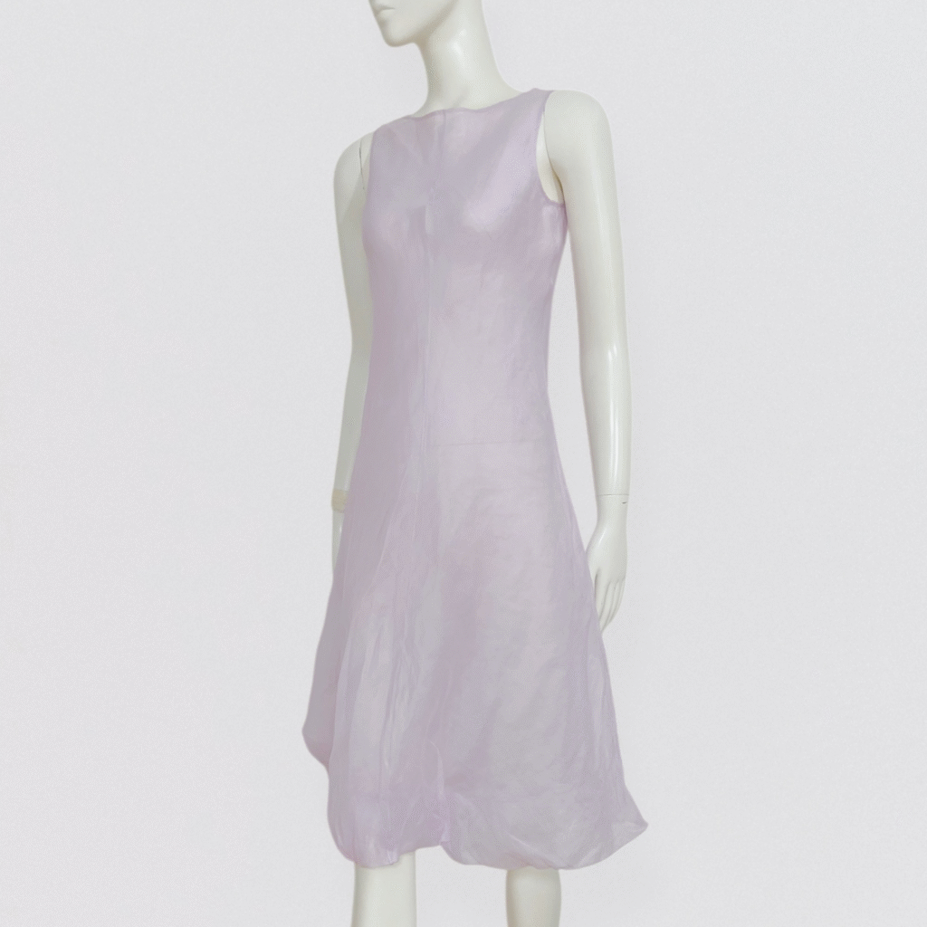 AGNES B – semi sheer lilac cotton midi dress with balloon hem