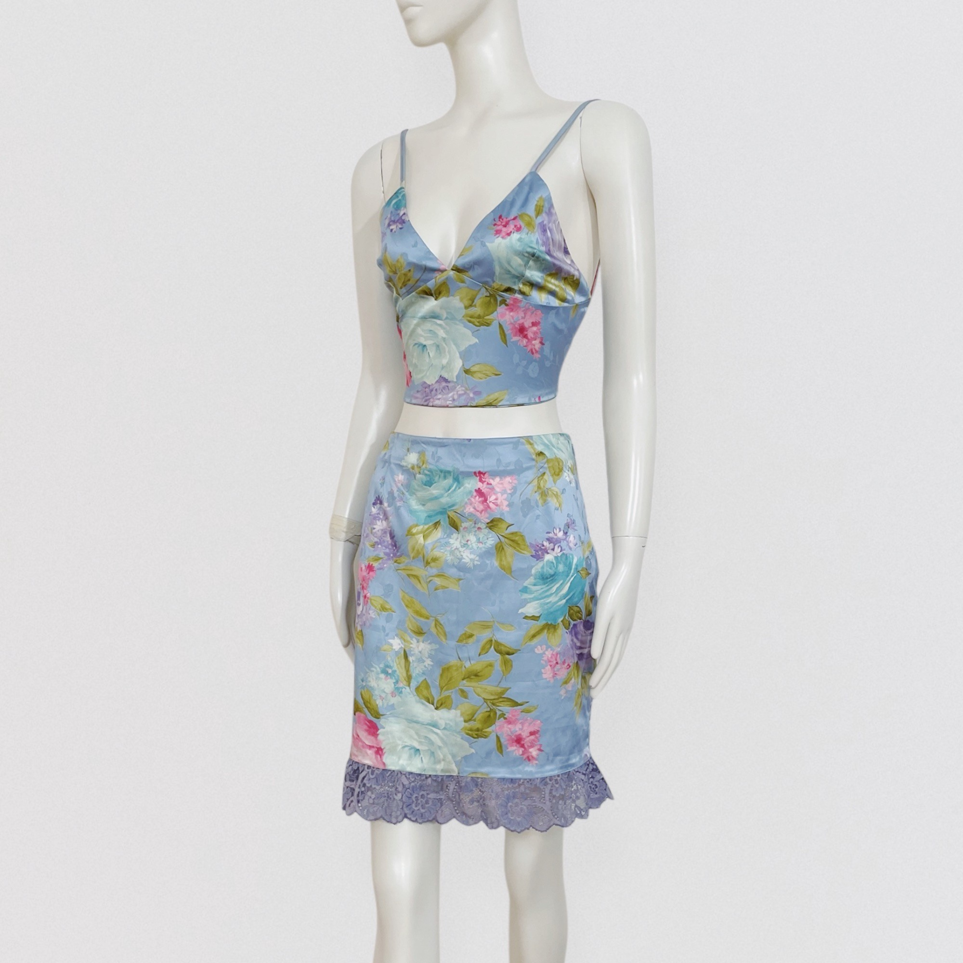 ROCCOBAROCCO floral satin co-ord set (top + skirt) vintage Y2K 00S 2