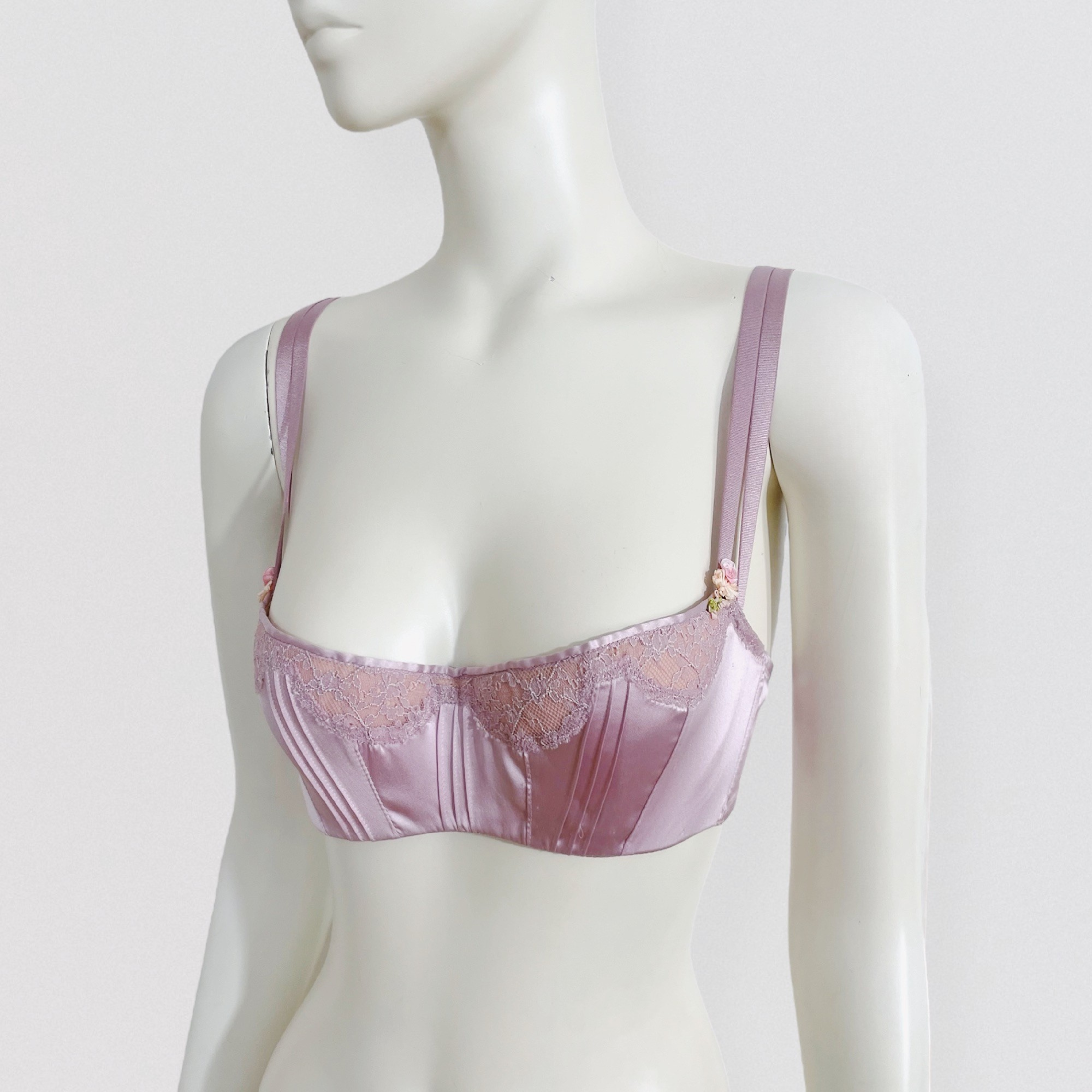 Vintage 00s CHANTAL THOMASS Powder pink satin and lace balconette bra Y2K