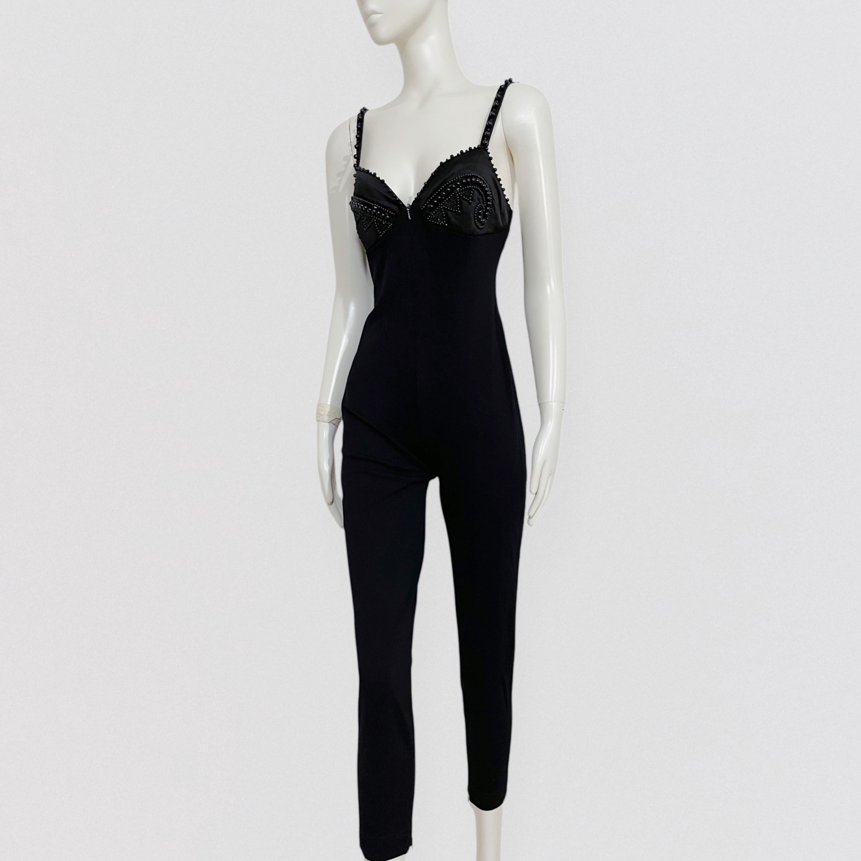 Vintage 90s BYBLOS black fitted jumpsuit with beaded details