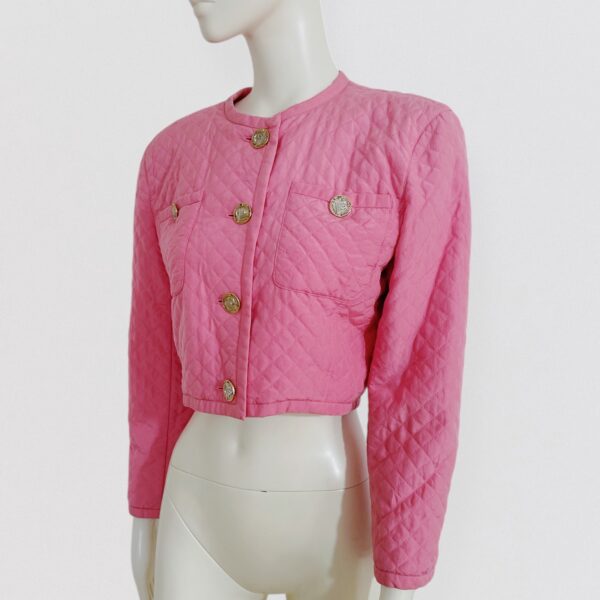Vintage 80s EMANUEL UNGARO baby pink quilted silk cropped jacket barbiecore Chanel