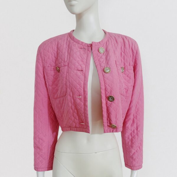 Vintage 80s EMANUEL UNGARO baby pink quilted silk cropped jacket barbiecore Y2K