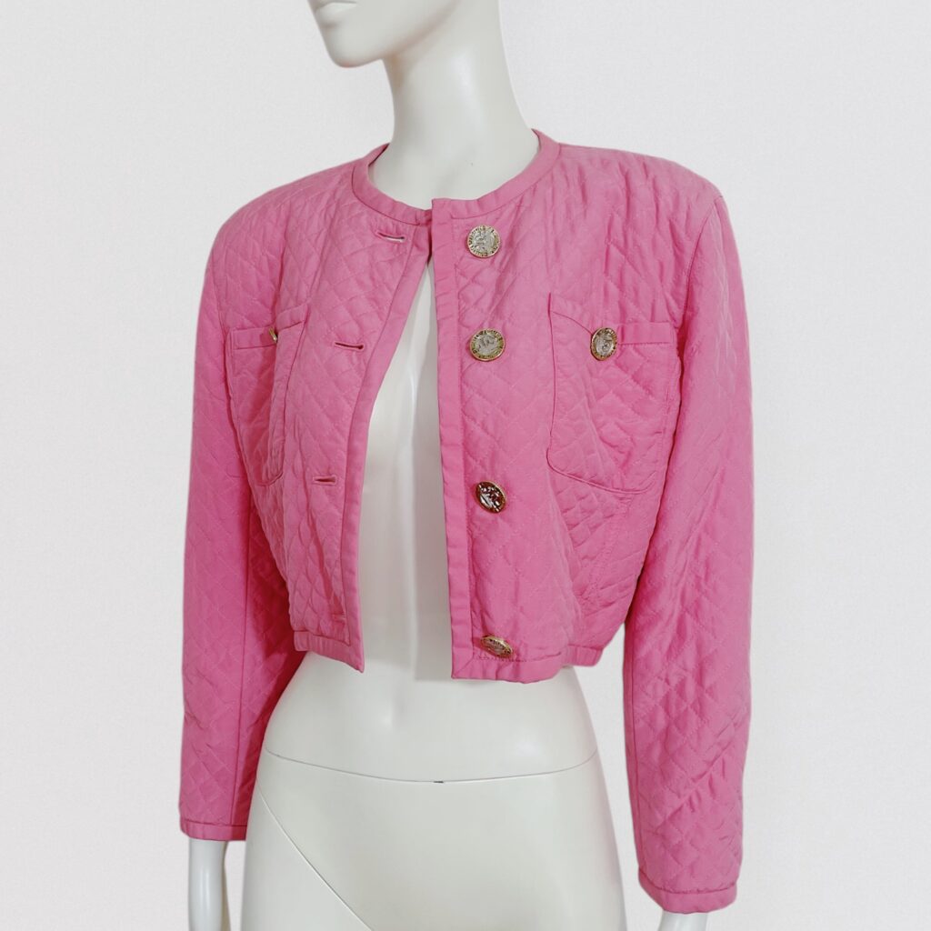 EMANUEL UNGARO – baby pink quilted silk cropped jacket