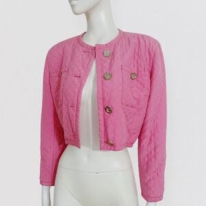 Vintage 80s EMANUEL UNGARO baby pink quilted silk cropped jacket barbiecore
