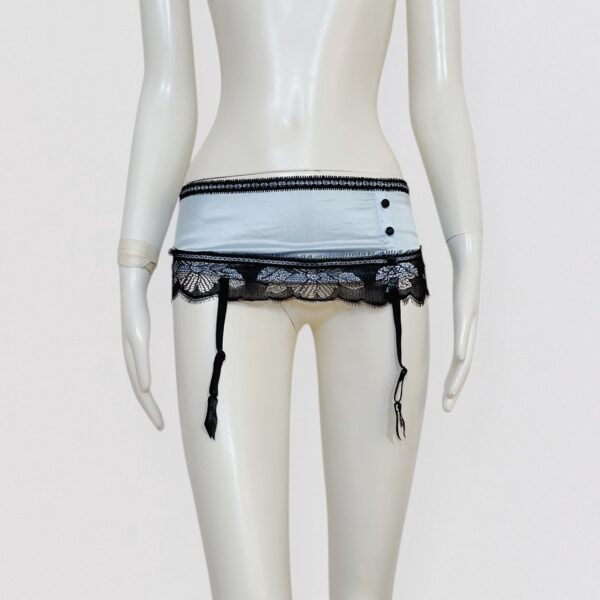 Vintage 00s LA PERLA Baby blue silk and black lace garter belt 1