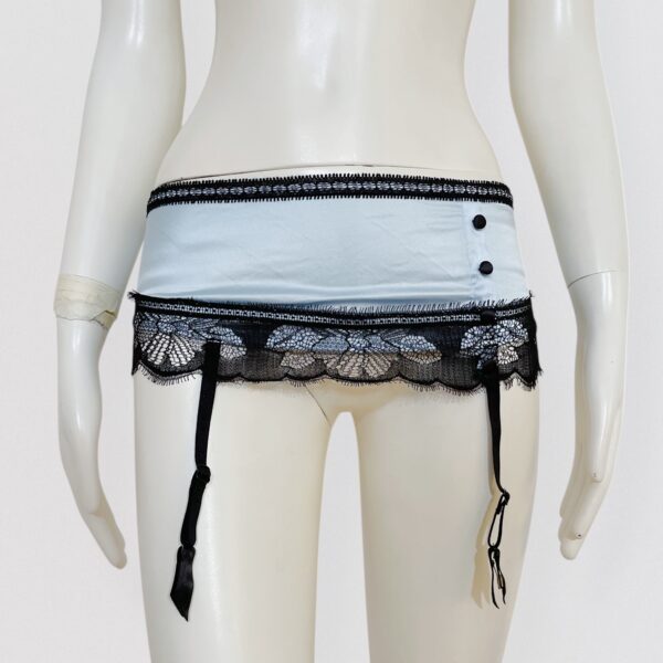 Vintage 00s LA PERLA Baby blue silk and black lace garter belt 2