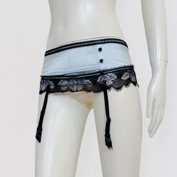 Vintage 00s LA PERLA Baby blue silk and black lace garter belt 3