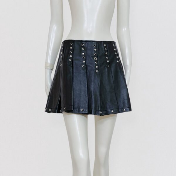 Vintage 90s RINASCIMENTO black pleated leather mini skirt with silver studs Y2K 00s