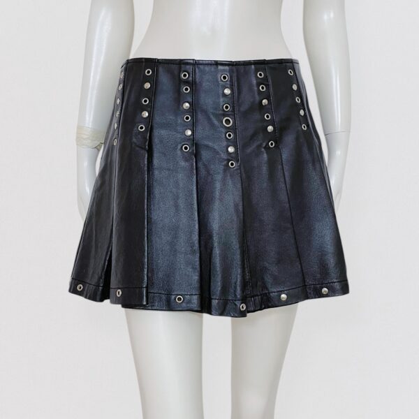 Vintage 90s RINASCIMENTO black pleated leather mini skirt with silver studs Y2K 00s 1
