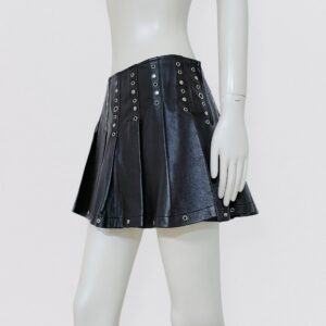 Vintage 90s RINASCIMENTO black pleated leather mini skirt with silver studs