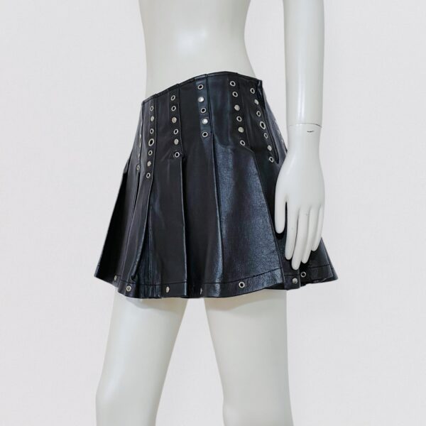 Vintage 90s RINASCIMENTO black pleated leather mini skirt with silver studs