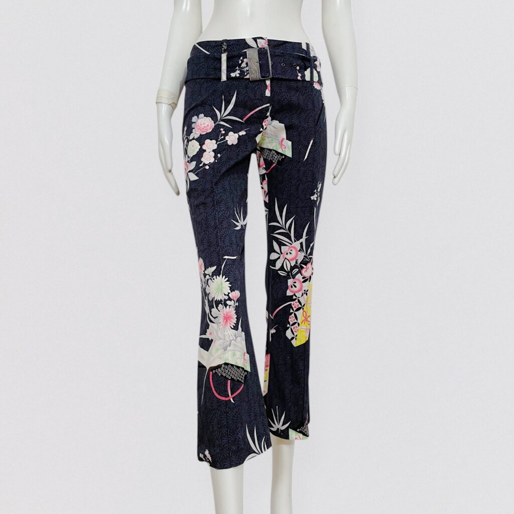 KENZO JUNGLE – floral printed flare capri pants with integrated belt
