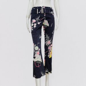 Vintage 00s Y2K KENZO JUNGLE floral printed flare capri pants with integrated belt