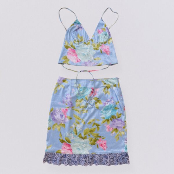 ROCCOBAROCCO – floral satin co-ord set (top + skirt) - Image 4