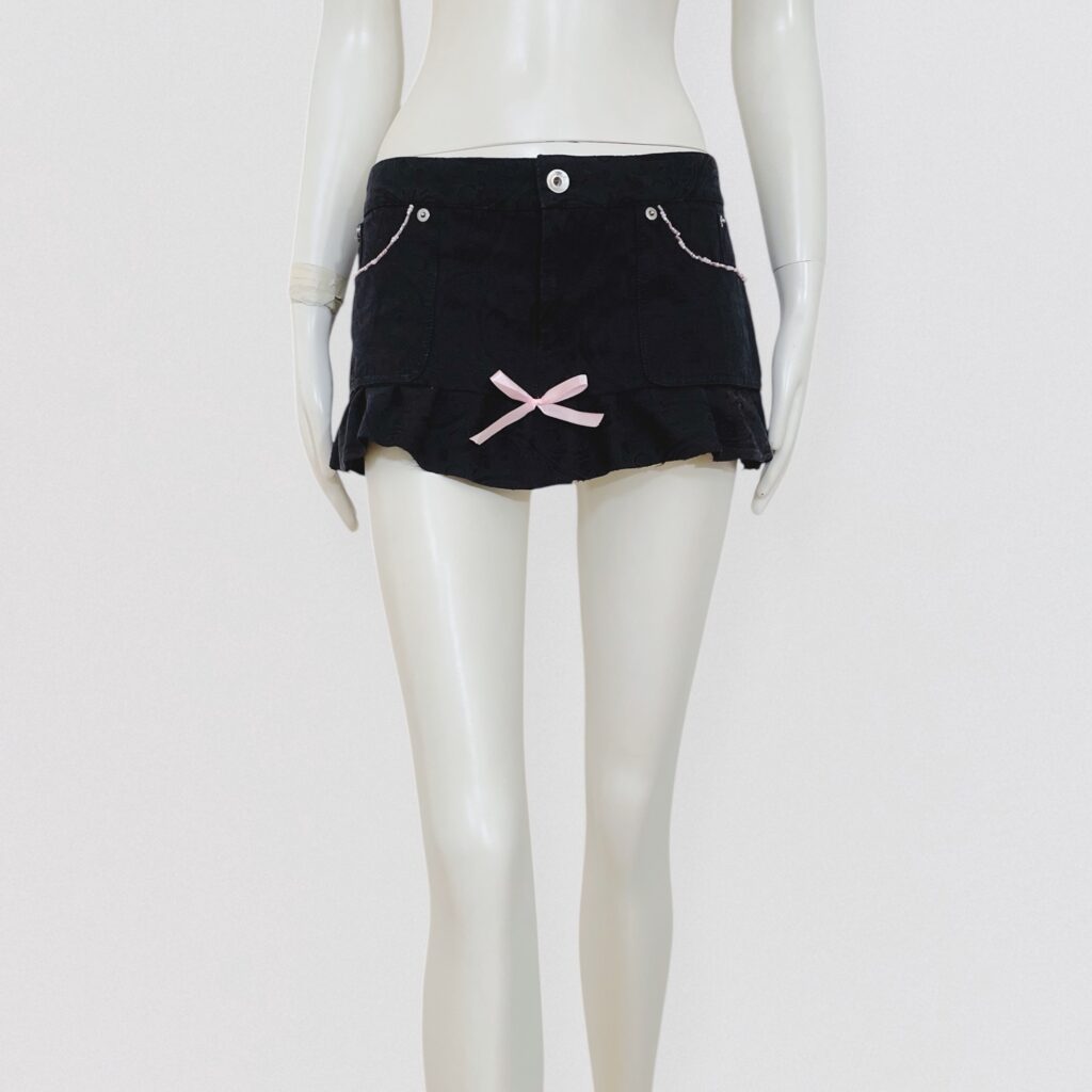 D&G – black micro miniskirt with pink satin bow & pearls details