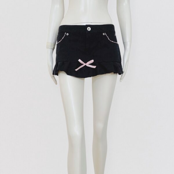 Vintage 00s Y2K D&G black micro miniskirt with pink satin bow & pearls details Dolce and gabanna