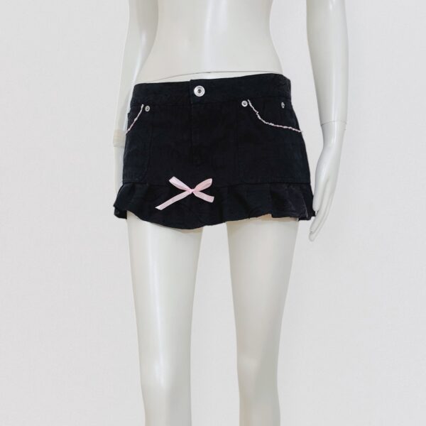 Vintage 00s Y2K D&G black micro miniskirt with pink satin bow & pearls details Dolce and gabanna Coquette
