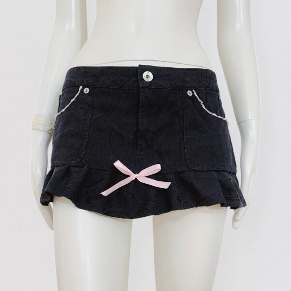 Vintage 00s Y2K D&G black micro miniskirt with pink satin bow & pearls details Dolce and gabanna Coquette 2