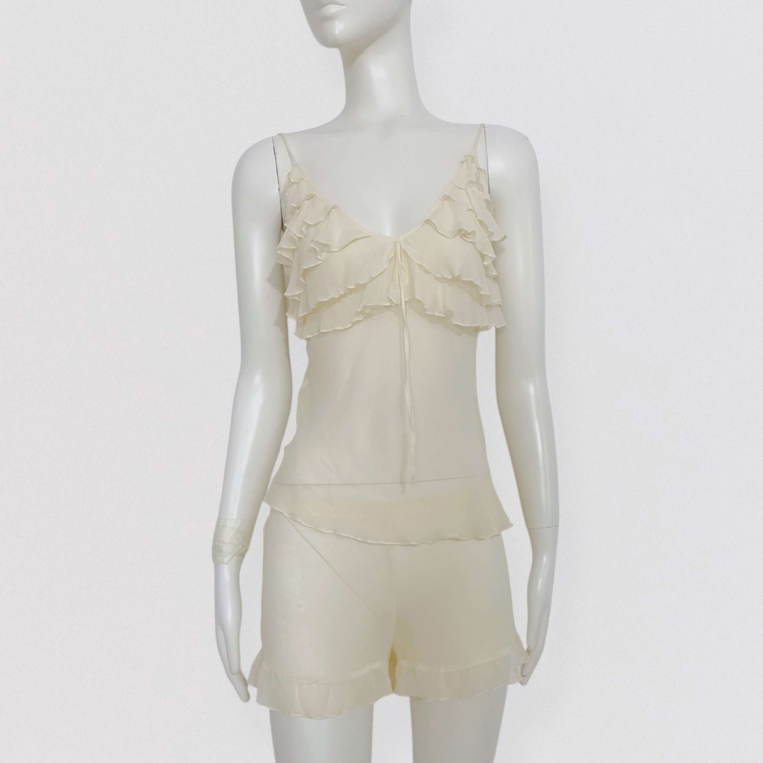 Vintage 00s CHANTAL THOMASS Cream silk co-ord top + shorts coquette pyjamas