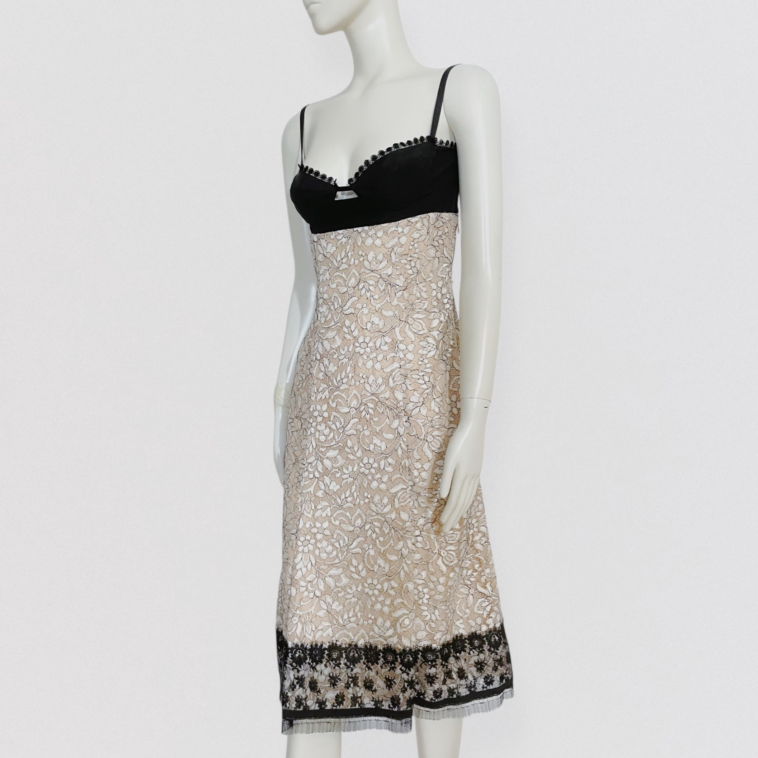 LA PERLA vintage S/S 2006 runway bustier midi dress with lace overlay
