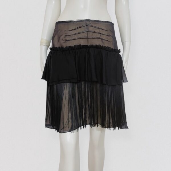 Vintage 00s D&G dolce and gabanna Black silk skirt with ruffle and fringe detail Y2K
