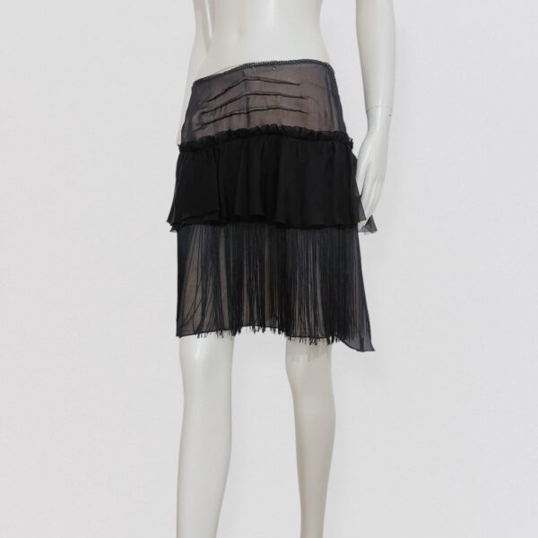 Vintage 00s D&G dolce and gabanna Black silk skirt with ruffle and fringe detail Y2K Coquette