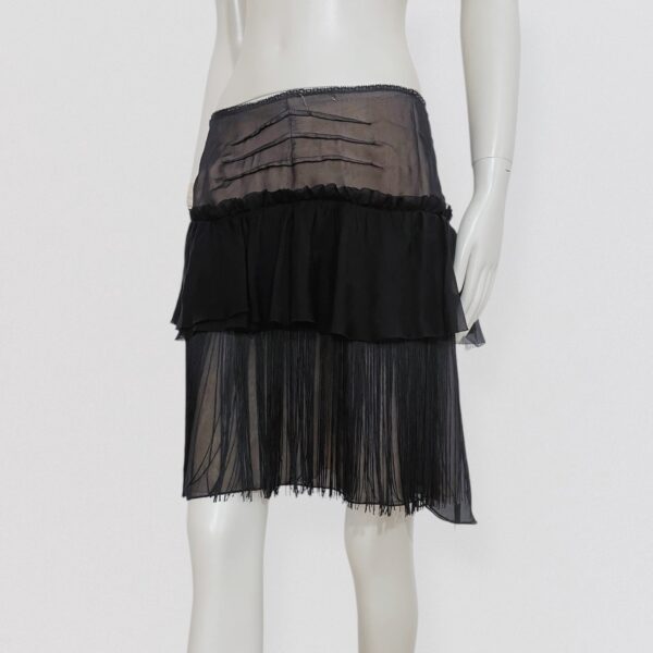 Vintage 00s D&G dolce and gabanna Black silk skirt with ruffle and fringe detail Y2K Coquette Lingerie