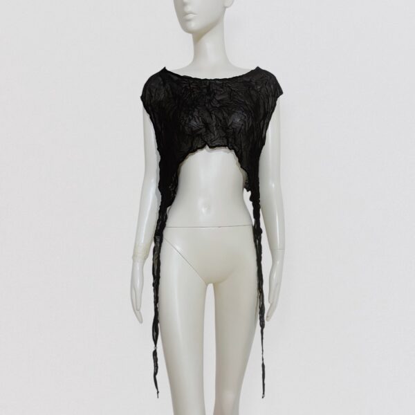 Vintage rare 90s BICHE DE BERE Asymmetric crinkled black crop top Y2K 00s