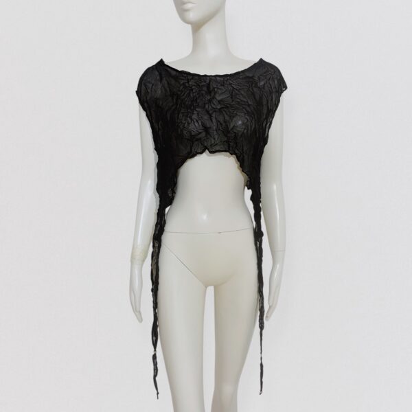 Vintage rare 90s BICHE DE BERE Asymmetric crinkled black crop top Y2K