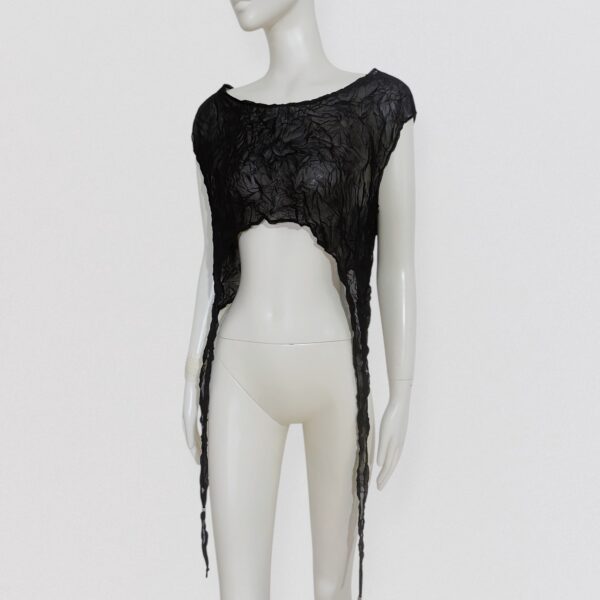 Vintage rare 90s BICHE DE BERE Asymmetric crinkled black crop top