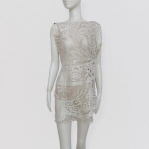 Vintage rare 90s D&G dolce and gabanna Asymmetric semi sheer macramé lace & suede top