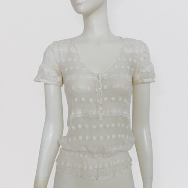 Vintage 90s CACHAREL Sheer embroidered white silk top