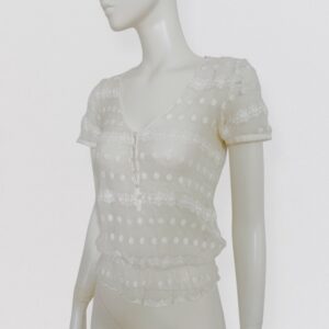 Vintage 90s CACHAREL Sheer embroidered white silk top 1