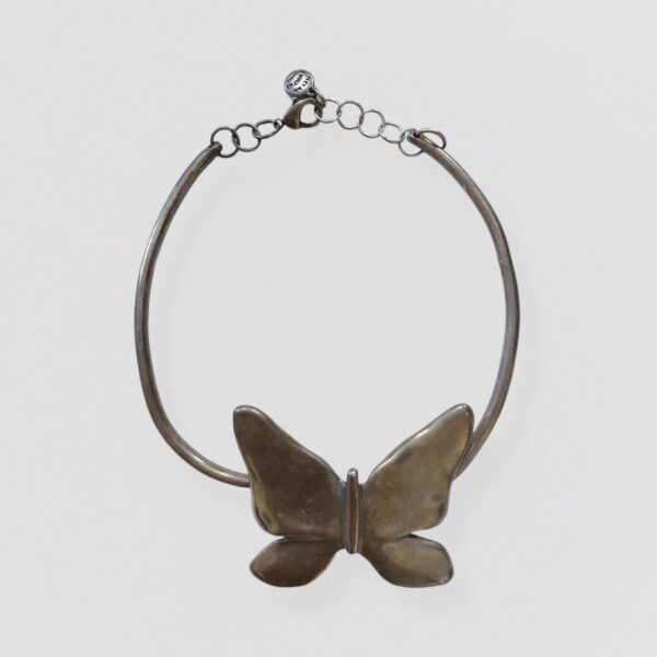Vintage 90s METAL POINTU’S smoked silver metal butterfly choker necklace 7